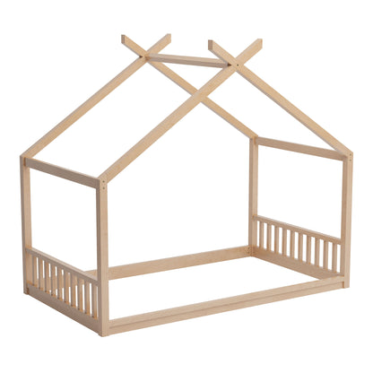 Montessori Style House Bed For Kids, Floor Bed Frame With Headboard And Footboard