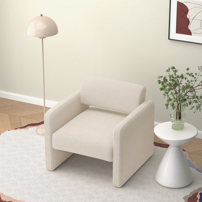 Modern Single Sofa Chair With Armrests Upholstered Velvet For Various Rooms Compact Size - Beige