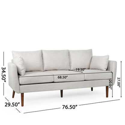 Diaphanous - Upholstered 3 Seater Sofa With 2 Accent Pillows And Wood Legs