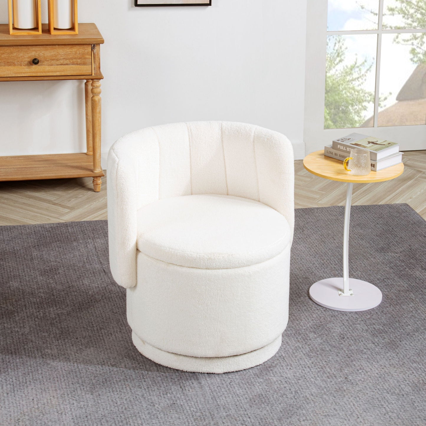 Modern 360 Degree Swivel Back Sofa Chair With Storage Space Boucle, Perfect For Bedroom And Living Room - Beige