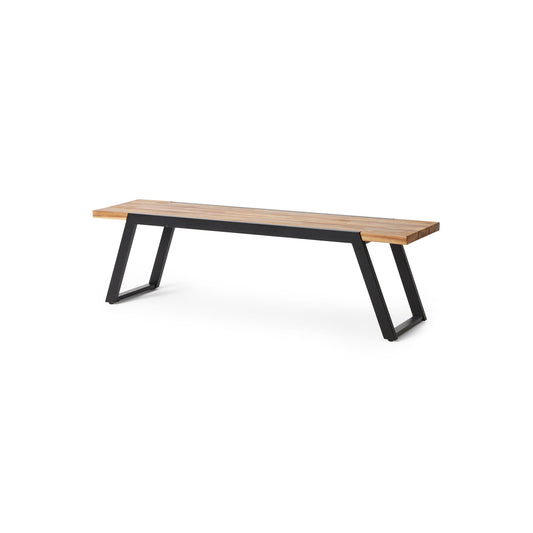 Earl - Outdoor Bench With Wooden Slat Panel Top - Black
