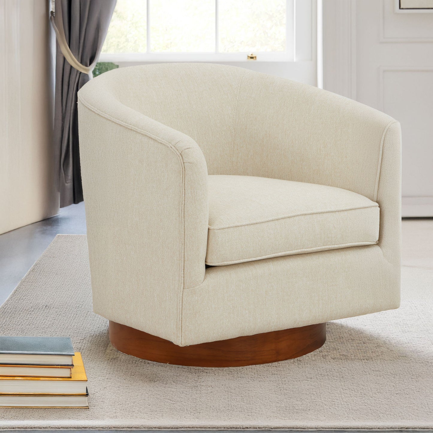 Miramar - Swivel Barrel Chair With Wooden Base