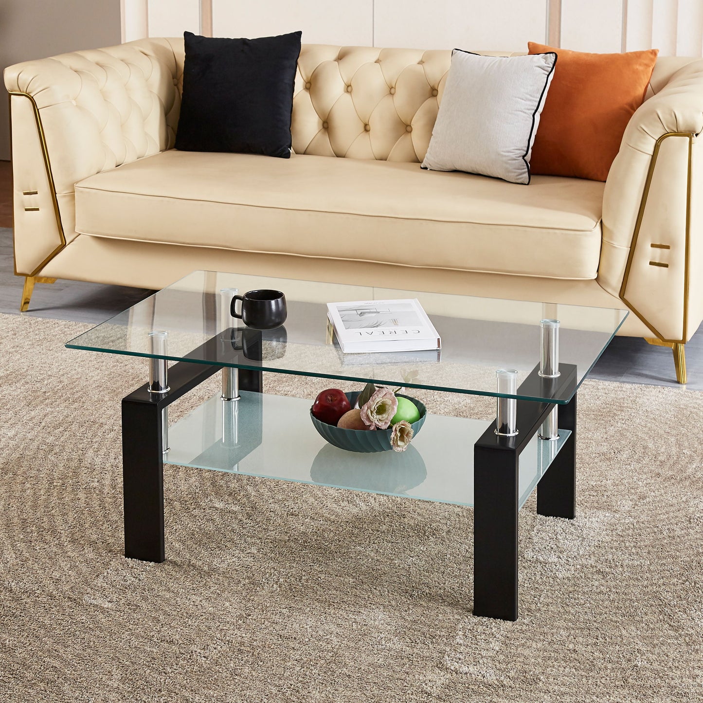 Luxury Modern Tempered Glass Coffee Table With 2 Layers