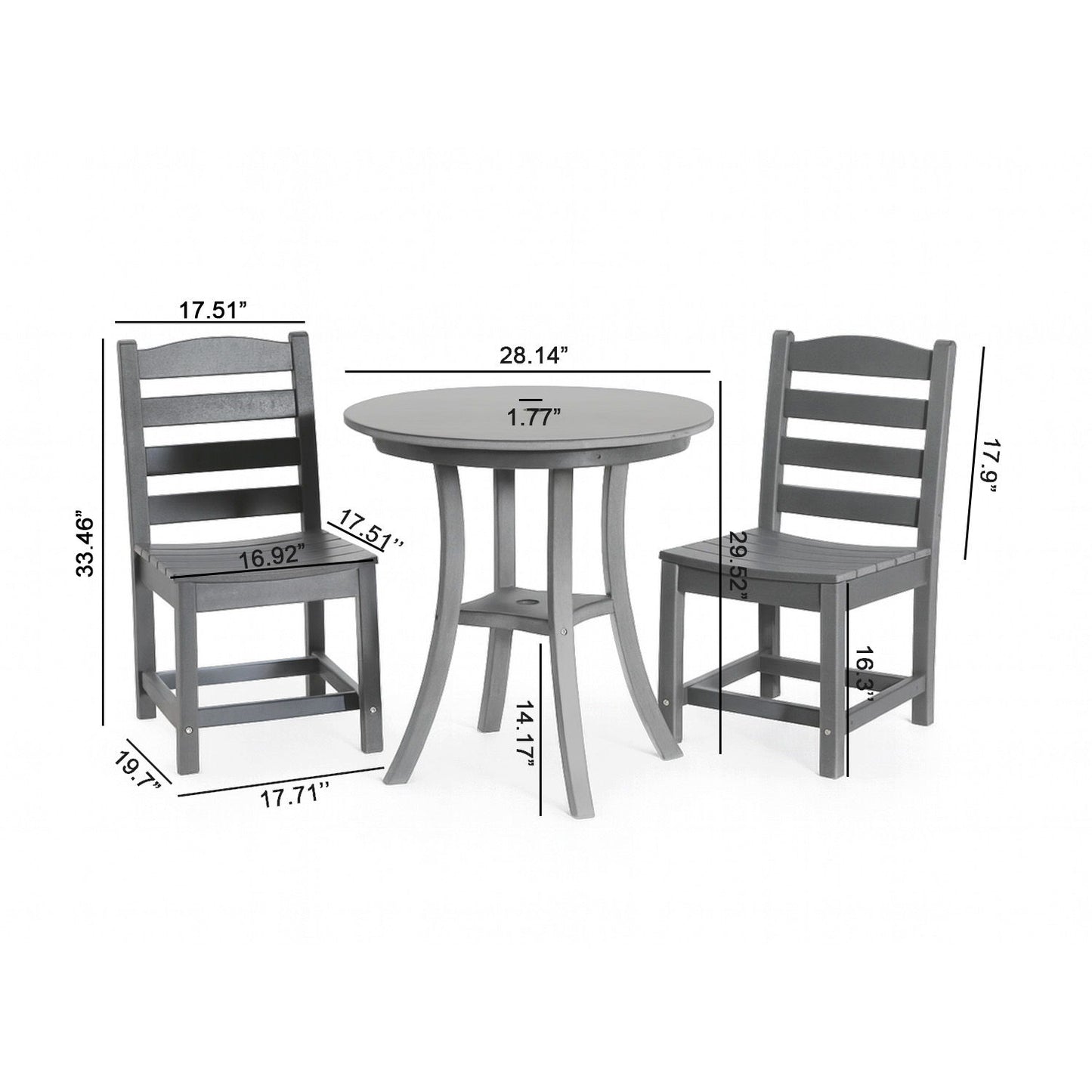 3 Piece Outdoor Dining Set, Round Patio Table With 2 Armless Chairs