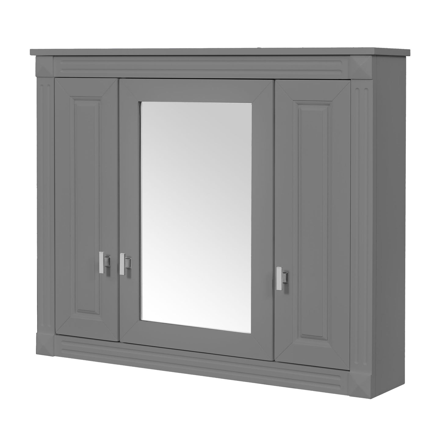 Wall Mounted Bathroom Cabinet With Mirror And 4 Shelves, Rectangular Design - Gray