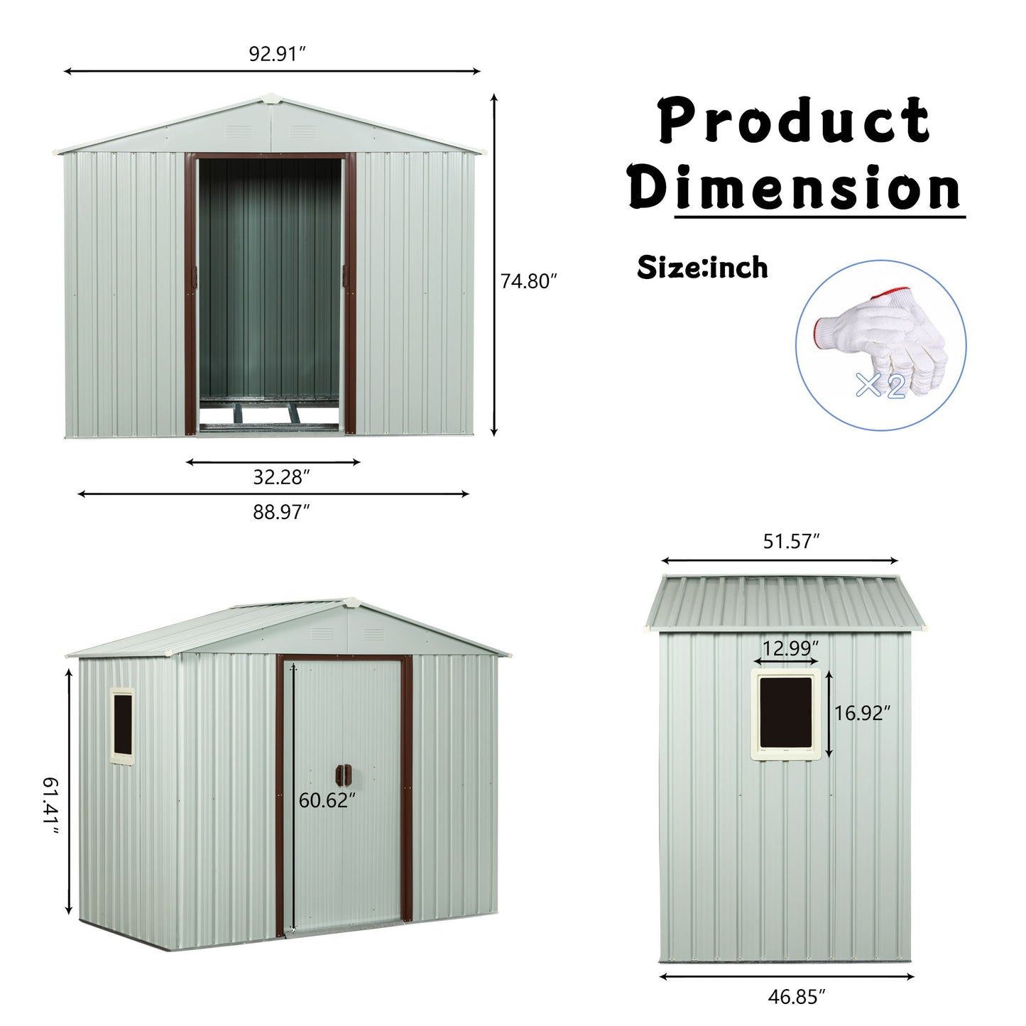 88.98" Outdoor Metal Storage Shed With Window