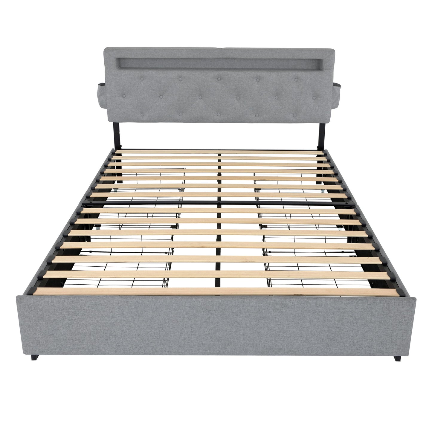 Bed With USB Charging Station, LED Lights, Headboard & Storage Drawers