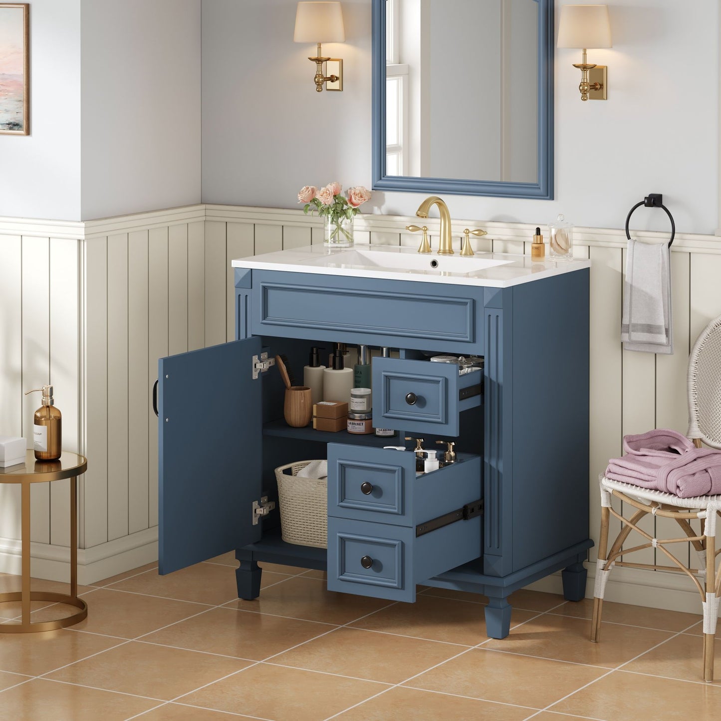 Bathroom Vanity With Sink, Cabinet With 2 Drawers And Adjustable Shelf