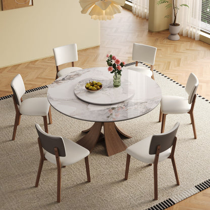 Dining Table Set With Round Turntable, Seats 6 - 8 - White