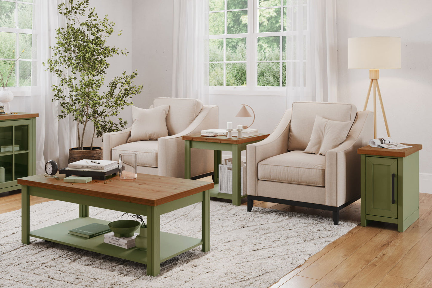 Coffee Table - Sage Green And Fruitwood