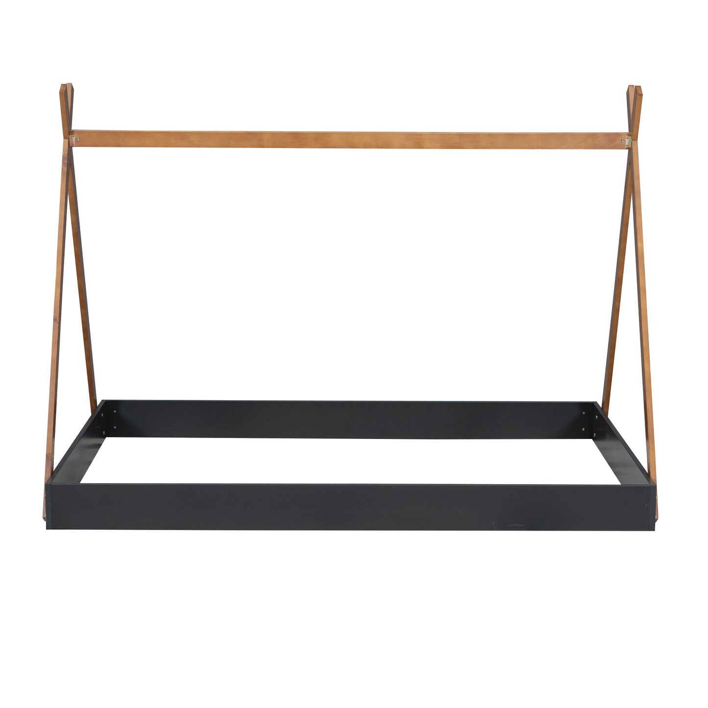 Full Size Tent Floor Bed With Triangle Structure, Low Profile Design - Black / Brown