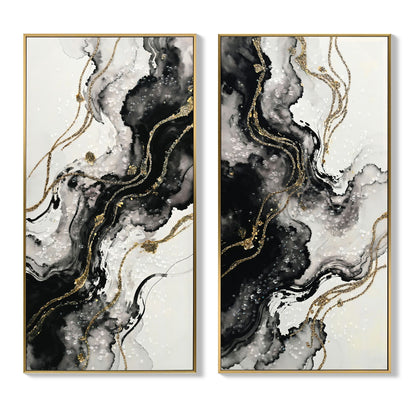 Large Framed And Abstract Wall Art, Minimalist Canvas Prints (Set of 2) - White / Black