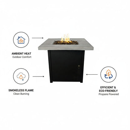 Reinforced - Propane Fire Pit Table - Black / Gray