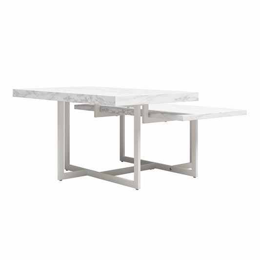 Brielle - Coffee Table, 2 Tiered Design - White Marble