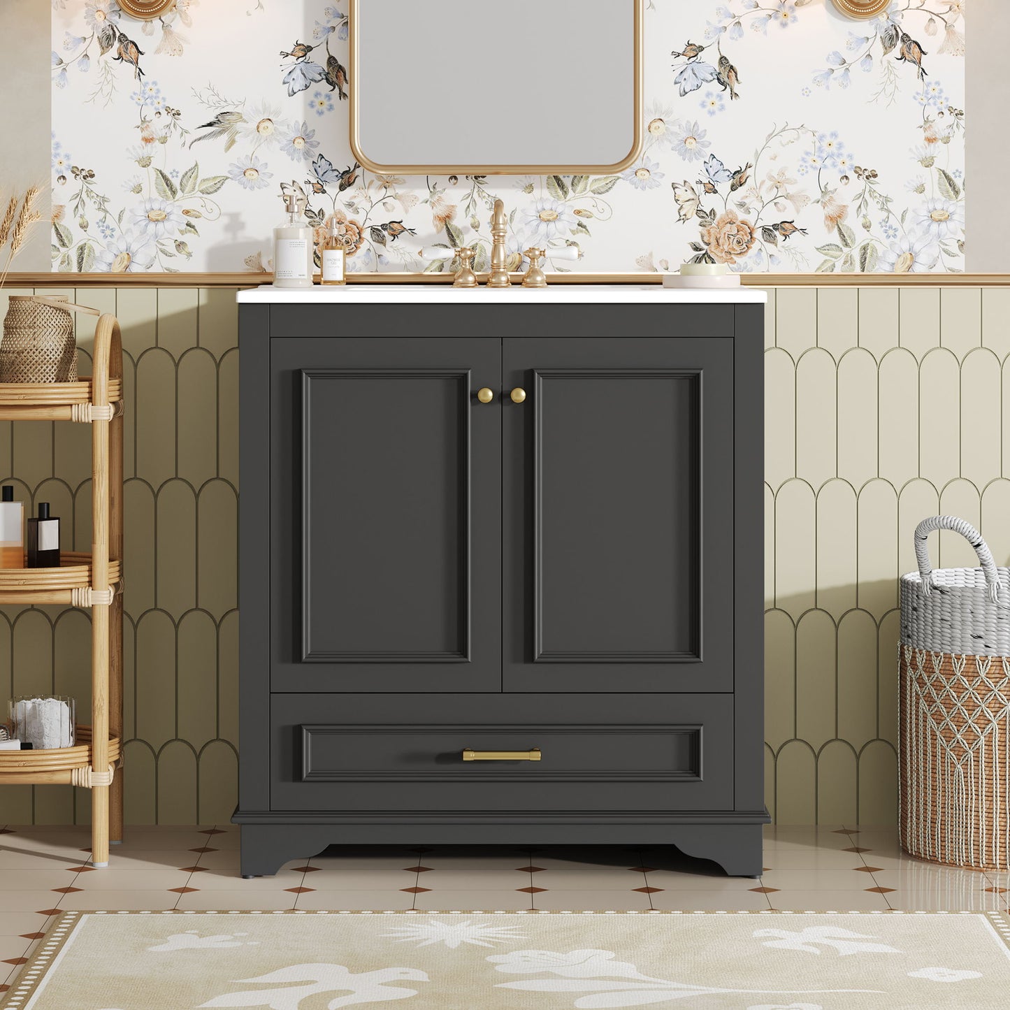 Bathroom Vanity With Sink, Cabinet & 2 Soft Closing Doors & Adjustable Shelf