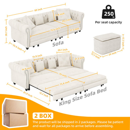 3 In 1 Pull Out Sofa Bed With Movable Ottoman