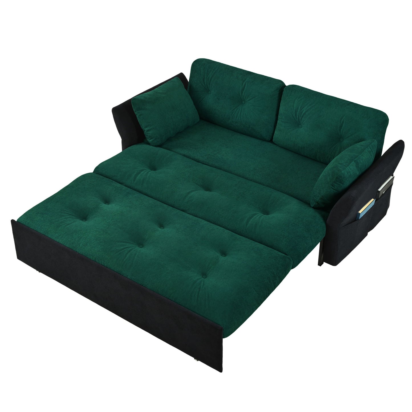 Modern Convertible Sleeper Sofa Bed With Pull-Out Queen Design, Side Storage & Thick Cushions