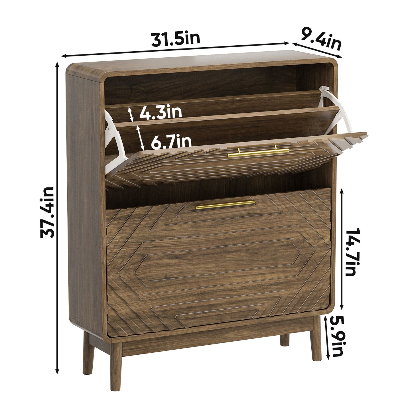 Freestanding Shoe Cabinet With 2 Flip Top Drawers For Entryway - Walnut