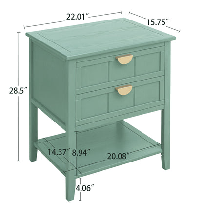 2 Drawer Side Table, American Style, End Table, Suitable For Bedroom, Living Room, Study