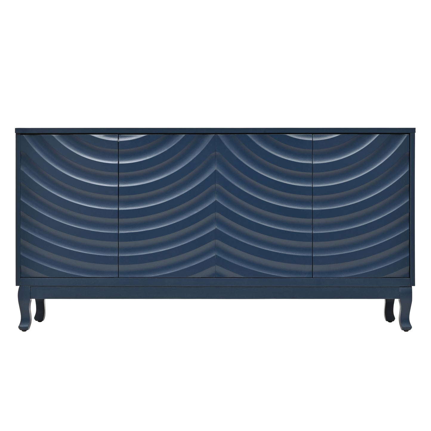 Elegant Sideboard With Sophisticated Wavy Pattern Doors And Arched Groove Design, Adjustable 4 Door Layout