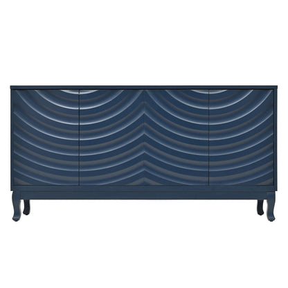 Elegant Sideboard With Sophisticated Wavy Pattern Doors And Arched Groove Design, Adjustable 4 Door Layout