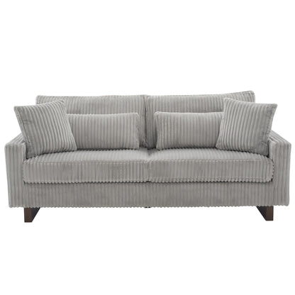 Modern Corduroy Loveseat Sofa With 4 Pillows