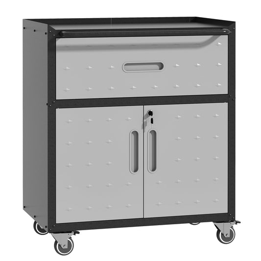 Sturdy And Durable Metal Tool Cabinet For Garage With Wheels Mobile Heavy Duty Storage Cabinet With 1 Drawer And 2 Locking Doors