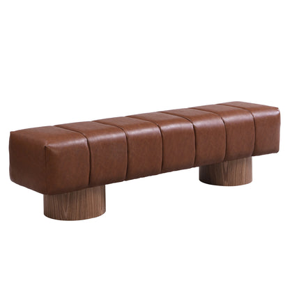 Upholstered Dining Bench For Dining Room, End Of Bed Entryway Bench Ottoman For Bedroom Living Room - Brown