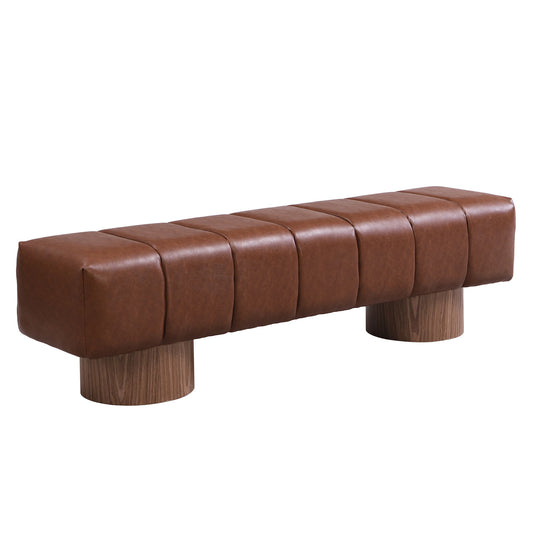 Upholstered Dining Bench For Dining Room, End Of Bed Entryway Bench Ottoman For Bedroom Living Room - Brown