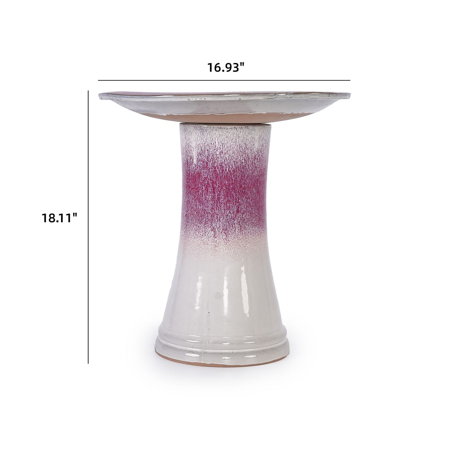 Birdbath For Patio, Garden - White / Pink