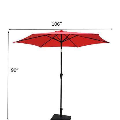 8.8' Outdoor Aluminum Patio Umbrella, Market Umbrella With 33 Pounds Round Resin Umbrella Base Lift