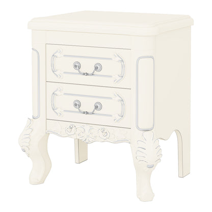 Carved Nightstand With 2 Drawers, Bedside Table - White