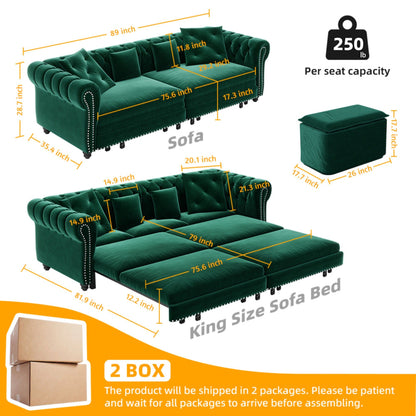 3 In 1 Pull Out Sofa Bed With Movable Ottoman