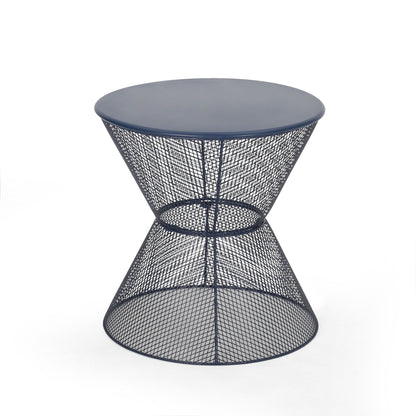 Zine - Outdoor Side Table With Hourglass Shaped And Iron Frame - Navy