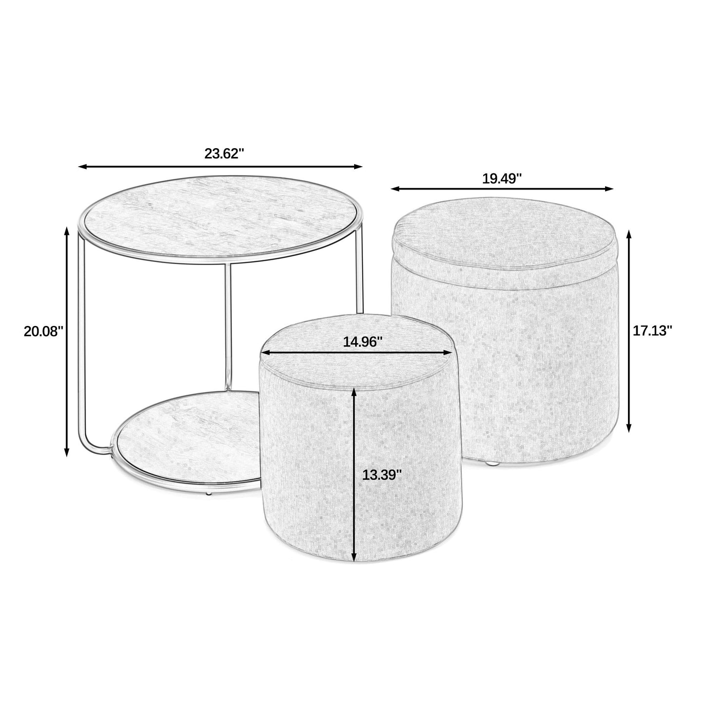 Multi Functional Ottoman And Table Set With Drum Stool