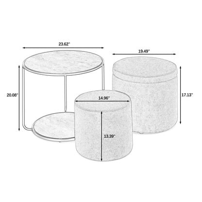 Multi Functional Ottoman And Table Set With Drum Stool