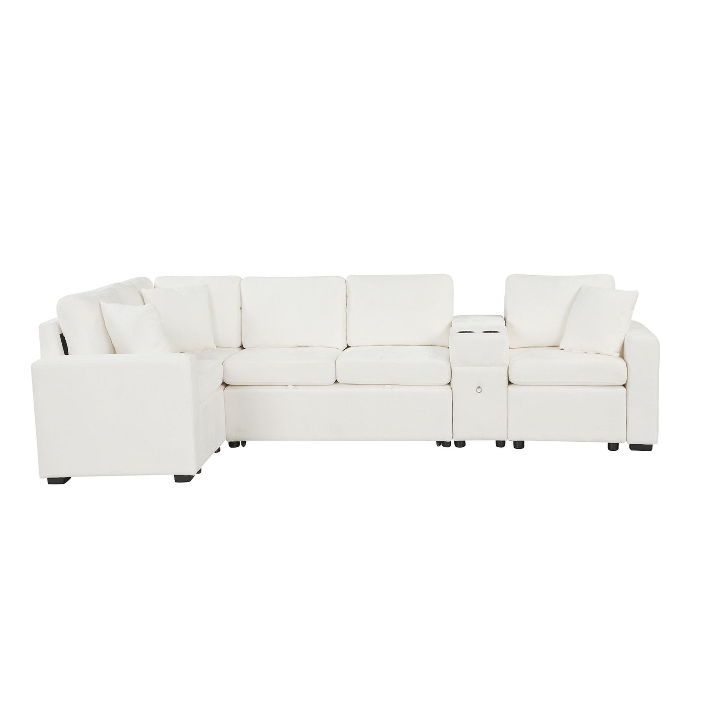 Modular L-Shaped Sectional Sofa Bed With Pull-Out Sleeper, Cup Holders, And Storage