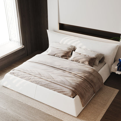 Upholstered Platform Bed With Special Shaped Velvet Headboard