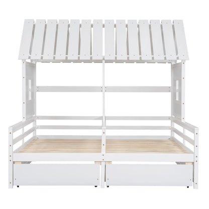 House Platform Beds With 2 Drawers, Side By Side Design