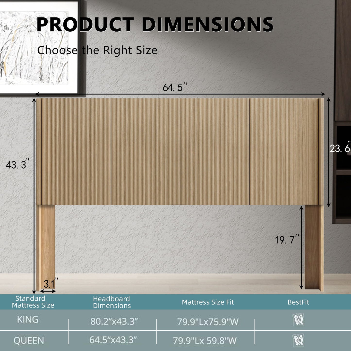 Modern Wide Wall Mounted Fluted Panel Headboard