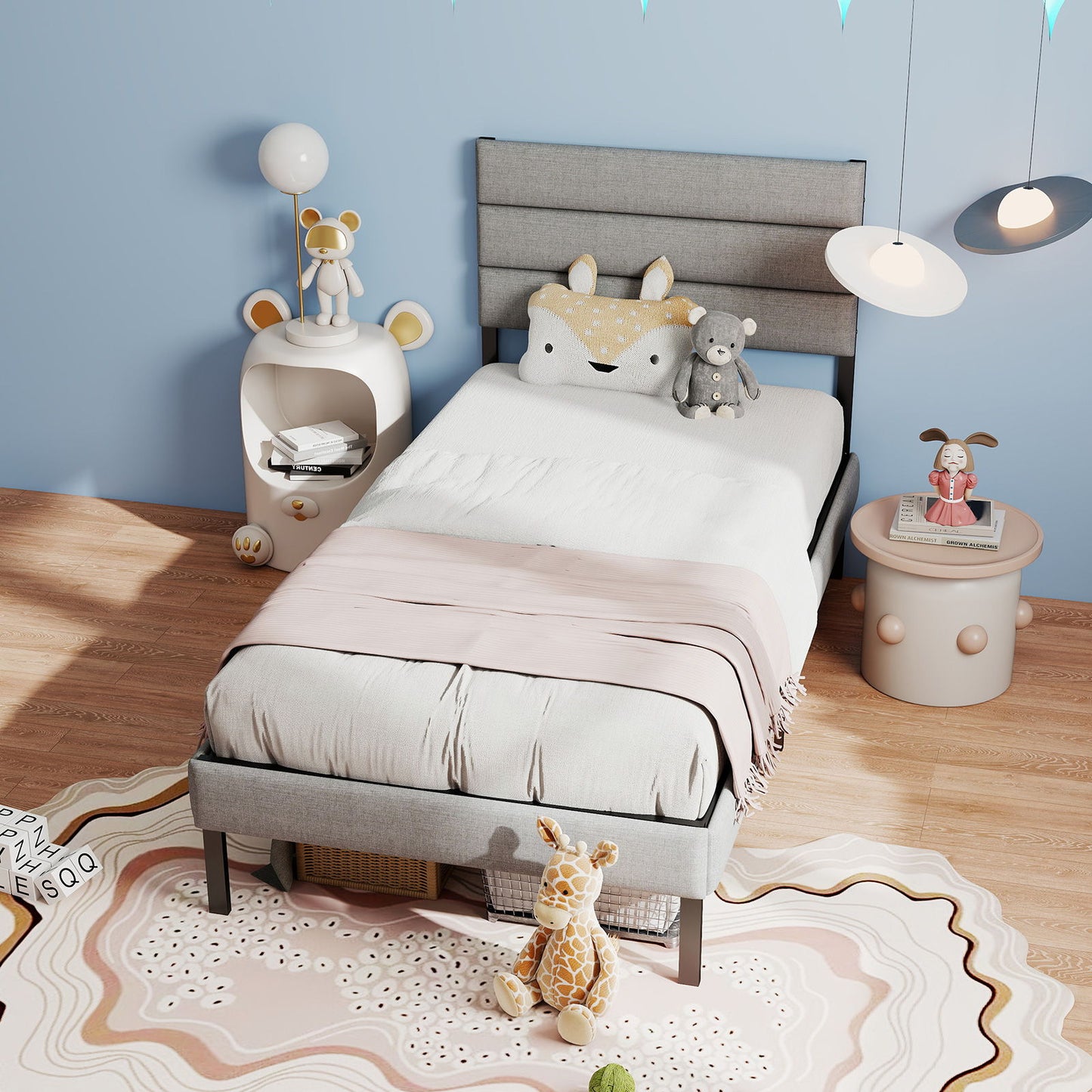 Upholstered Platform Bed Frame With Headboard, No Box Spring Needed, Underbed Storage