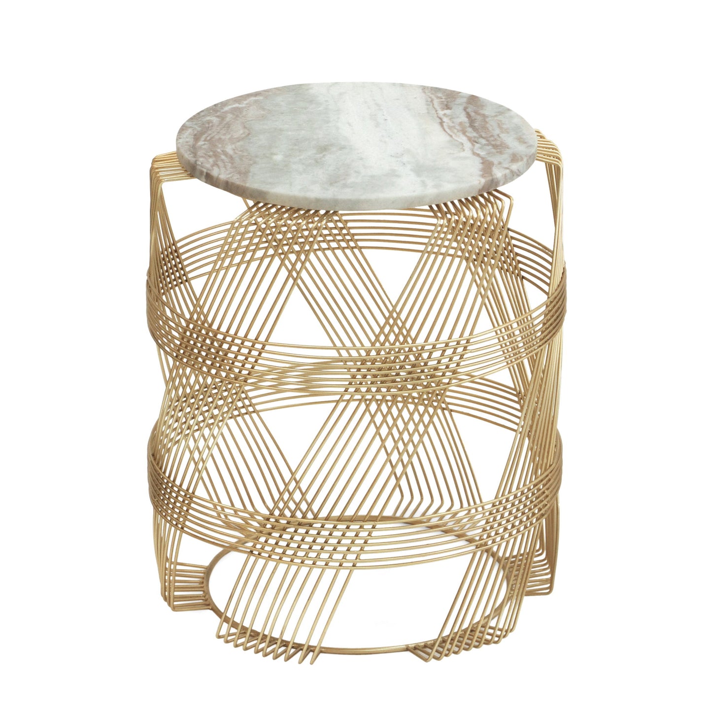 Round Table With Marble Top And Metal Base - Gold / Natural