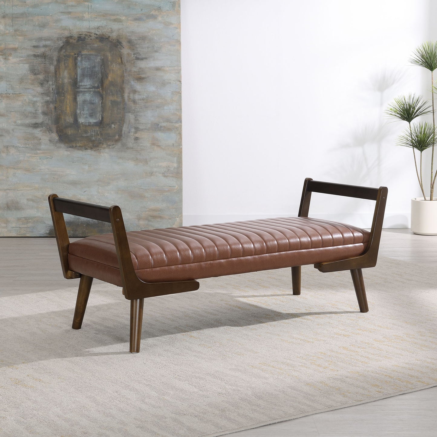 Mid-Century Bench With Wood Legs