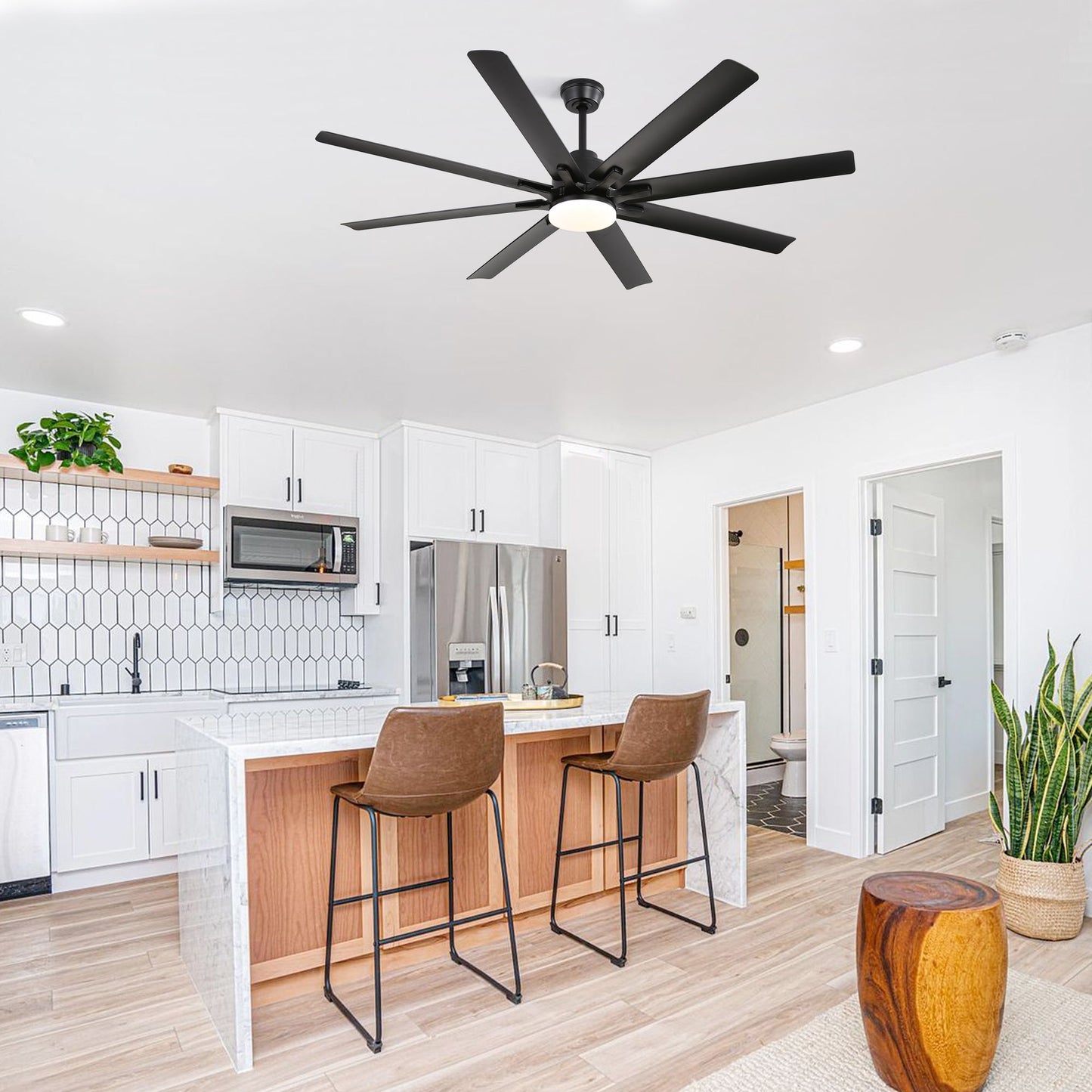 Ceiling Fan With Dimmable LED Light, 8 Blades, Smart Remote Control, Reversible DC Motor For Home Office And Living Spaces - Matte Black