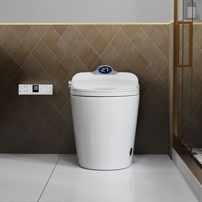 Smart Toilet Bidet Combo With Foot Sensor, LED Display, Heated Seat And Airflow, Ceramic - White