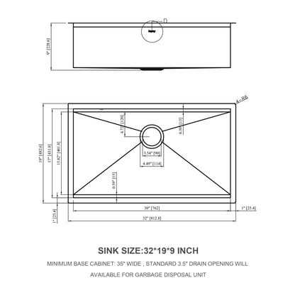 32" Undermount Kitchen Sink Brushed Nickel 16 Gauge Stainless Steel Single Bowl With Ledge Workstation, 32 X 19 X 9 Inch