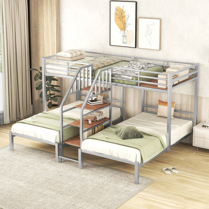 Metal Bunk Bed With Storage Shelves Staircase