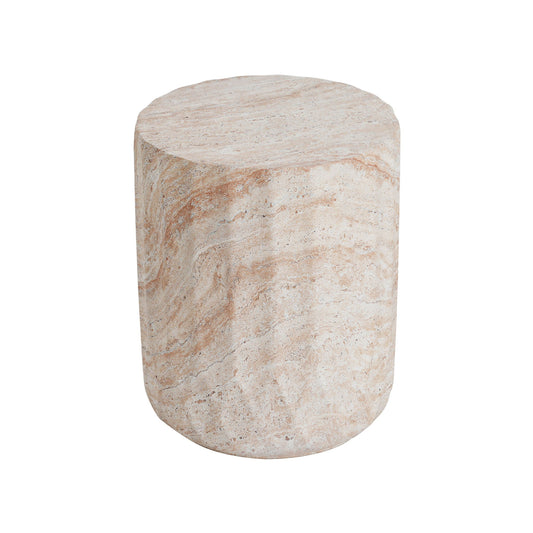 Outdoor / Indoor Lightweight Concrete Side Table, Cylinder Travertine Finish Accent Table - Beige