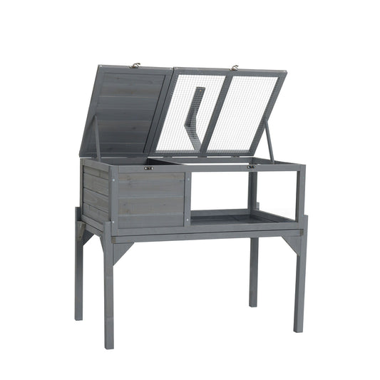 Tortoise Habitat Indoor & Outdoor Wooden Tortoise House With Detachable Legs Reptile Cage For Small Animals Non Leak Waterproof Tray - Gray