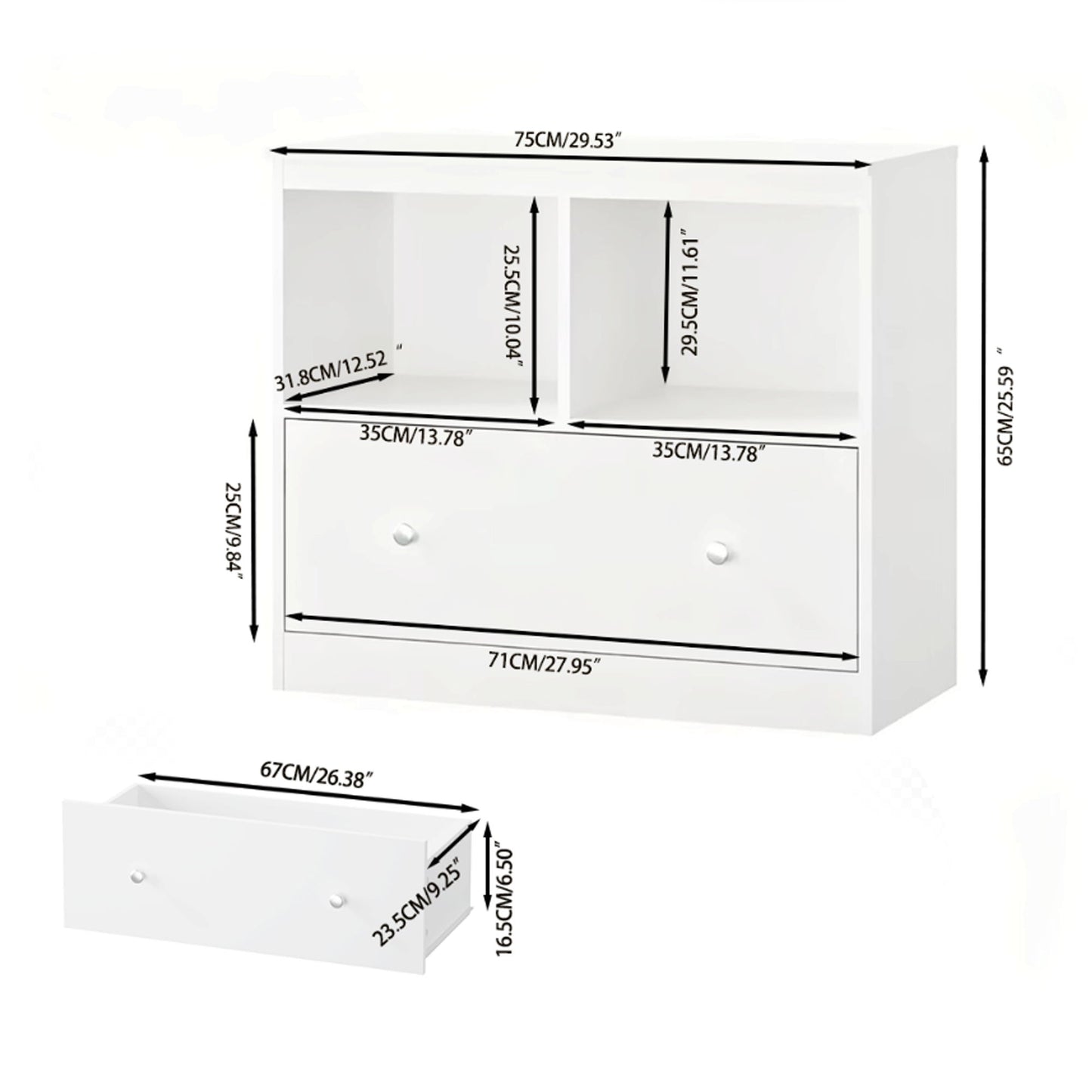 Toy Storage Organizer With Large Drawer And Low Bookshelf For Nursery & Playroom - White